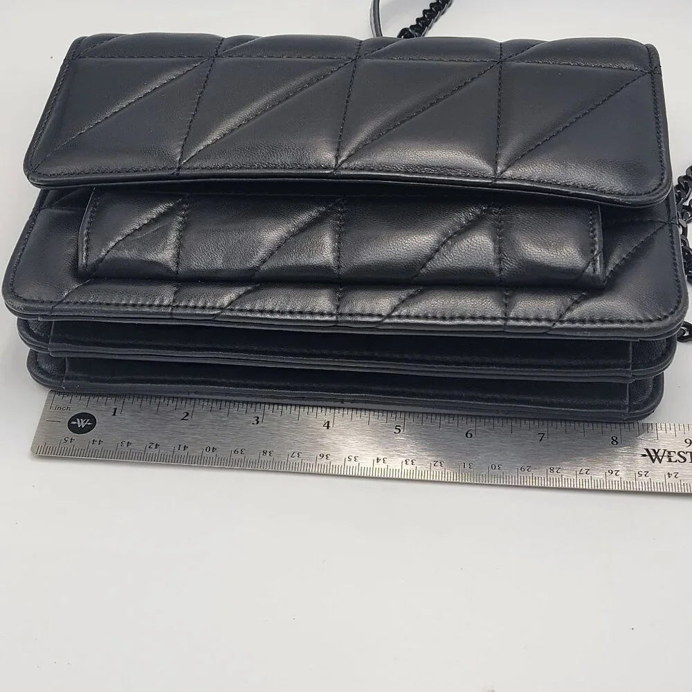 Black Quilted Genuine Leather Crossbody Bag With Chain Strap & Magnetic Closure - Picture 12 of 12